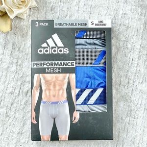 New with tags ADIDAS 3PK LONG BOXER BRIEF 9” inseam. Tag-less waistband SZ Small